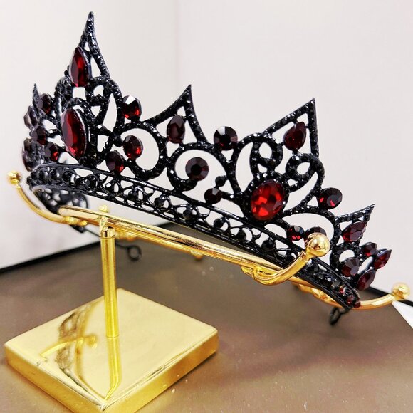 Ruby Crystal Tiara, Black Crown, Princess Tiara, Goth Headband, Red Stone Crown main image 6